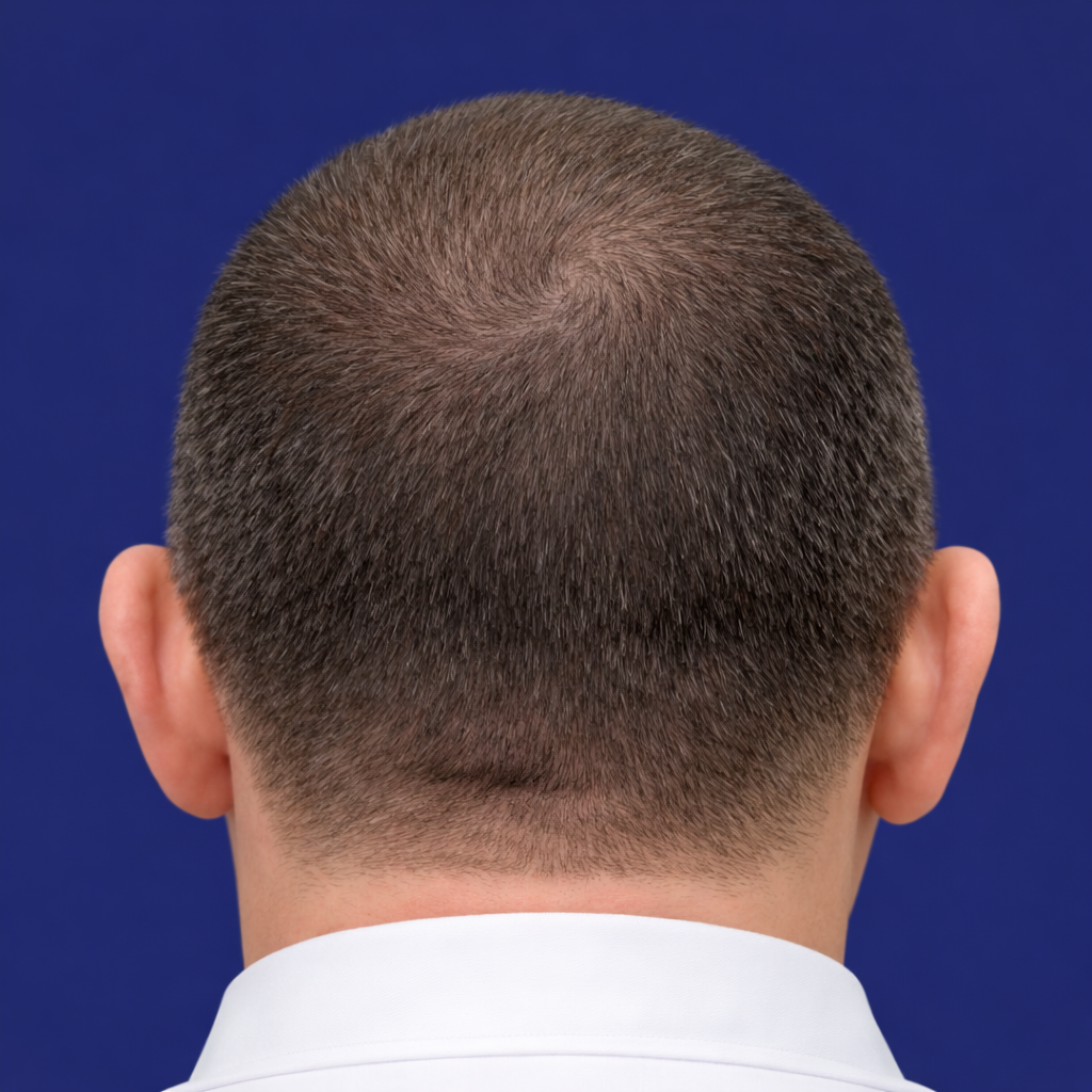 After PRP: fuller hairline and restored density at the temples