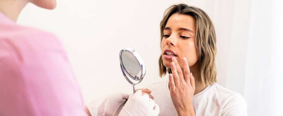 woman with small mirror in hands